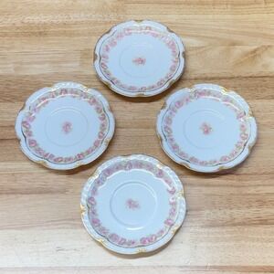 Antique Haviland Limoges France Pink Roses Gold 6" Bread Plates Set 4